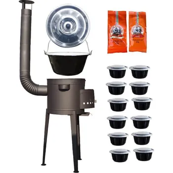 Kempingové nádobí Smaltovaný kotlík 22 L (1,2 mm) + vysoká žáruvzdorná kotlina 42 cm PLUS 600 + misky 12 ks + 2 x pepř na guláš 100 g