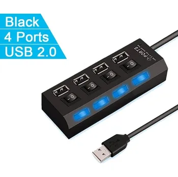 USB hub Vysokorychlostní USB hub s LED přepínačem - 4 porty černá