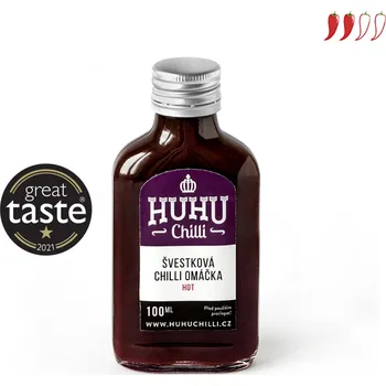 Omáčka HUHU CHILLI Švestková Chilli Omáčka (HOT, EXTRAHOT, 100ml) JAK MOC TO PÍŠE?: HOT