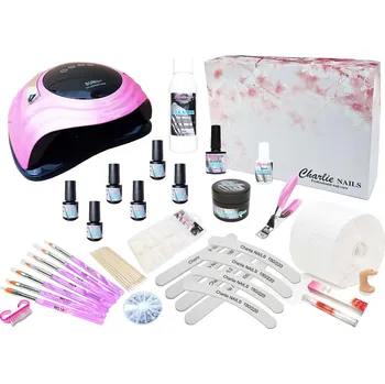 Charlie Nails Startovací sada na gelové nehty XXL Hybrid 168W růžová perleť