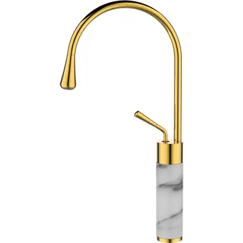 Vodovodní baterie Invena Gabro, vysoká umyvadlová baterie, bílá-zlatá, INV-BU-33-W13-V