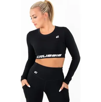 Dámské tričko Crop Top CRUSSIS dámský dlouhý rukáv BLACK S