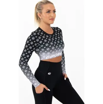 Dámské tričko Crop Top CRUSSIS dámský dlouhý rukáv BLACK OMBRE XL