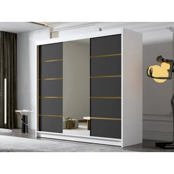 Nábytek Šatní skříň se zrcadlem Fezzart VI 200, Barva: bílá / černá MIRJAN 5903211331862