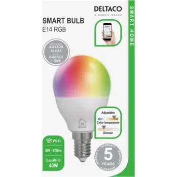 Žárovka DELTACO SH-LE14G45RGB, SMART Led žiarovka, E14