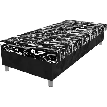 Postel Čalouněná lamelová válenda Valerie na nohách vzorovaná s úložným prostorem - Maka/černá, 80 x 200 cm, Bez navýšení, Molitanová 13 cm
