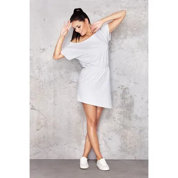 Dámské šaty Šaty mají krátký rukáv a asymetrický lem M001 Barva: Šedá, Velikost: XL