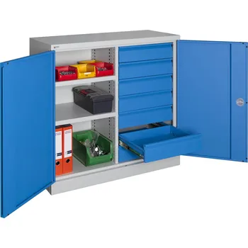Skříňka na nářadí Dílenská skříň policová 1000 x 1000 x 450 mm, 7 zásuvek, 2 police