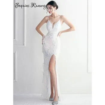 Dámské šaty Maxi klubové šaty Sequins SQ735 Barva: Bílá, Velikost: L