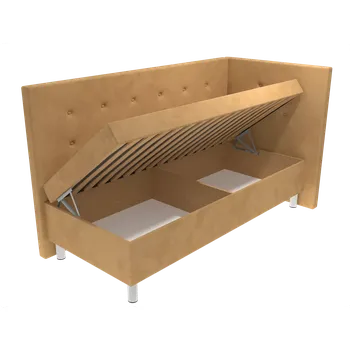 Postel Čalouněná postel Chloe na nohách s čelem s knoflíky, lamelovým roštem a úložným prostorem - Béžová, 80 x 200 cm, Bez navýšení, Molitanová 13 cm