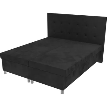 Postel Manželská postel Lea na nohách s čelem s knoflíky a úložným prostorem - Černá, 160 x 200 cm, Bez navýšení, Molitanová 12 cm