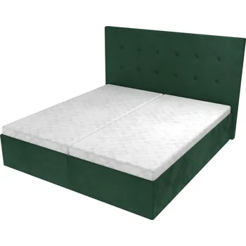 Postel Manželská postel Olivia s čelem s knoflíky, lamelovým roštem a úložným prostorem - Tmavě zelená, 180 x 200 cm, Bez navýšení, Bez matrace