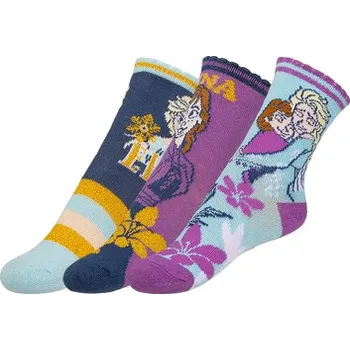 Ponožky dětské Frozen - sada 3 páry 23-26 fialová, modrá, zlatá