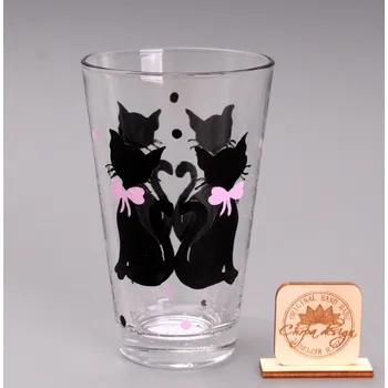 Sklenice Longovka - kočky růžová mašle