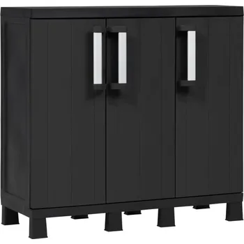 Zahradní skříň Plastová skříňka s vyššími nožičkami černá třídveřová 97x93x37 cm