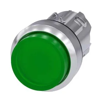 Stykač SIEMENS Tlačítko, osvětlené, 22 mm, kulaté, kov, s vysokým leskem, zelené, knoflík stiskací 3SU1051-0BB40-0AA0