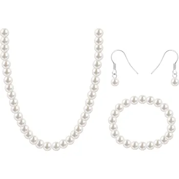 Souprava šperků biju Set z bižuterního kovu, krémová perla, náhrdelník + náušnice + náramek 6000465-1