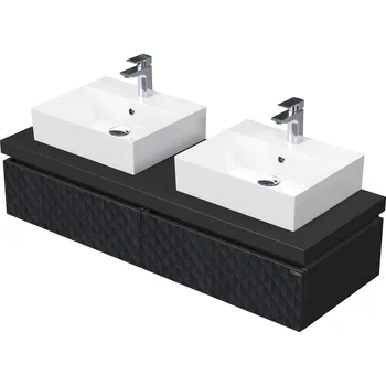 Koupelnový nábytek Desk 3D - skříňka 140 cm s 2 umyvadly na desku, 2 zásuvky, závěsná, černá DE 54 3D 140 D STORM 2Z U129
