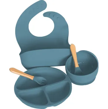 dětská jídelní sada PUPYhou - Dětská silikonová jídelní sada PupyHou, 5-dílná Barva: Blue (modrá)