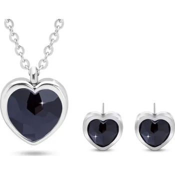Souprava šperků Ellami VERONA 0023-2 Set řetízek a náušnice, srdce s černými zirkony Ellami