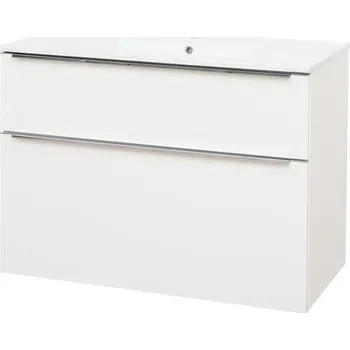 Koupelnový nábytek Mailo, koupelnová skříňka s keramickým umyvadlem 81 cm, bílá, úchytka: chrom CN511