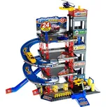 Poschoďové parkoviště, autíčka a vrtulník