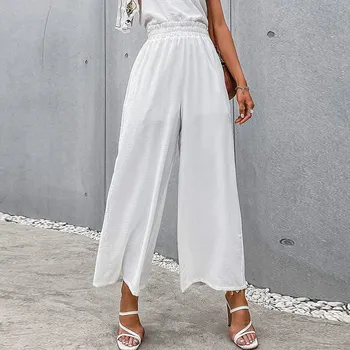 Dámské kalhoty Dámské široké letní kalhoty s vysokým pasem Barva: Bílá, Velikost: XL