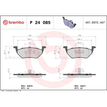 Brzdová destička Sada brzdových destiček, kotoučová brzda BREMBO P 24 085