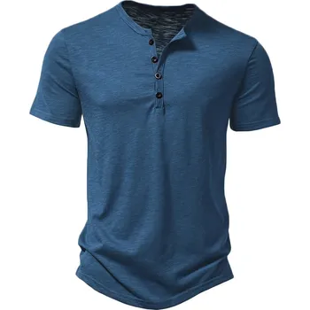 Pánské tričko Pánské tričko s knoflíky u výstřihu Barva: Džínová, Velikost: S