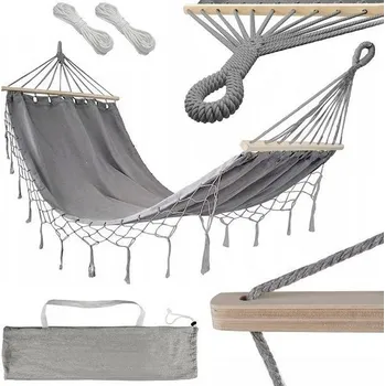 Dětská houpačka Houpací síť závěsná houpačka XL s provazy, šedá