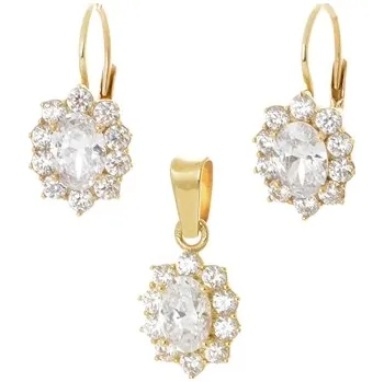 Souprava šperků Souprava náušnic a přívěšku ze žlutého zlata s čirými zirkony ZLSS48F + DÁREK ZDARMA