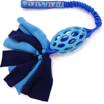 Hračka pro psa Přetahovadlo pro psa s rugby míčkem a střapcem – velké Vyberte barvu: Modrá, Motiv: Papoušek