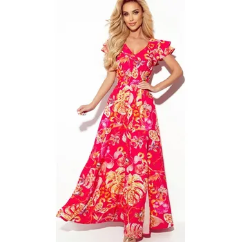 Dámské šaty Dámské květinové šaty s krátkým rukávem 310-4, VELIKOST S