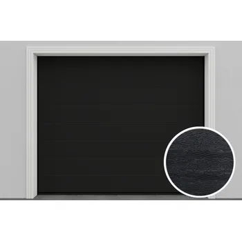 Garážová vrata DoorHan Garážová vrata s pohonem | Woodgrain Černá RAL 9005, středová drážka Šířka stavebního otvoru (mm): 3000, Výška stavebního otvoru (mm): 2030