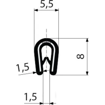 Stavební profil TS PIRELI-U PVC 78°Sh GA1.009 - profil s kovovou výztuží 5,5x8 mm, -25°/+70°C, plech 0,8-1,5 mm, černý