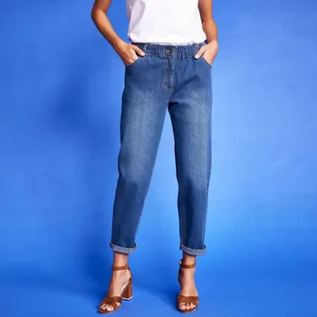 Široké strečové džíny mom modrá 48