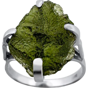 Prsten Vltavín Moldavite Stříbrný prsten s vltavínem 3,410 g 1,8 cm x 1,3 cm