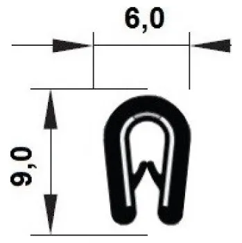 Stavební profil TS PIRELI-U PVC 78°Sh GA1.012 - Profil s kovovou výztuží 6x9 mm -25°/+70°C, plech 1-2 mm, šedý