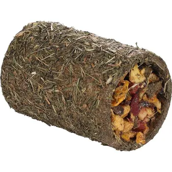 Hračka pro hlodavce FLAMINGO - tunel ze sena plněný ovocem 125g