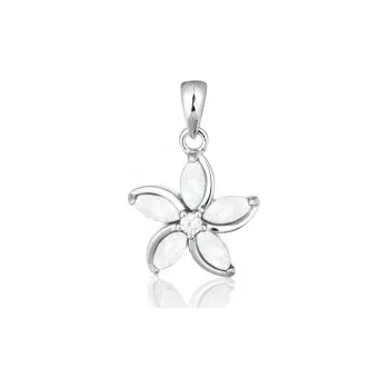 Přívěsek Stříbrný přívěšek kytička s bílým opálem STRZ1079F