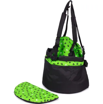Psí batoh Iridog Batoh na psa 2v1 SKIPPIE no.3 černý se zelenými tlapkami v30 x d38 x š23 cm