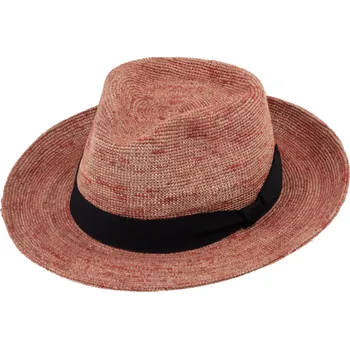 Klobouk Fiebig - Headwear since 1903 Fedora Raffia - slaměný červený klobouk - Bestseller Velikost: 55 cm (S)