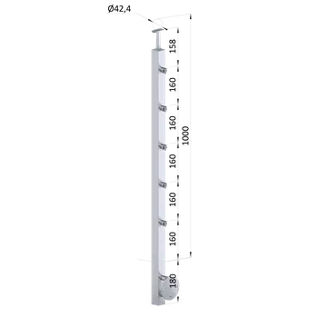 KOVIAN, s.r.o. Nerezový sloup, boční kotvení, 5 řadový průchodný, vnitřní, vrch pevný, (40x40 mm), broušená nerez K320 / AISI304