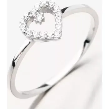 Prsten Dámský prsten bílé zlato 585 zirkon srdcem 11R-344 velikost 56