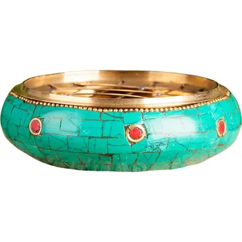 Vykuřovadla Mosazná miska s TYRKYSEM, KORÁLEM A LAPIS LAZULI nízká