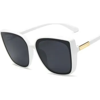 Módní sluneční brýle cat eye s velkým rámem - bílá šedá