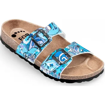 Dámská zdravotní obuv Pantofle korkové FORcare 203042 modrá potisk graffiti 41