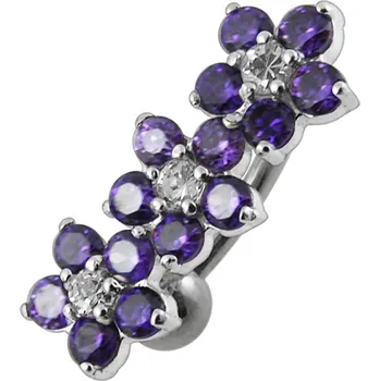 Piercing Šperky4U Stříbrný piercing do pupíku se štítem - kytičky - BP01171-A