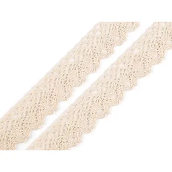 Stuha Krajková stuha 28mm světle béžová (Bavlněná krajka šíře 28mm paličkovaná světle béžová)