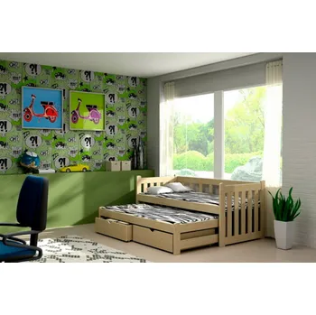 Postel Max-i Dětská postel s přistýlkou IZABELA PINE vč. roštů Zvolte rozměr:: 80 x 180 cm, Zvolte barvu:: barva růžová + ŠUPLÍKY